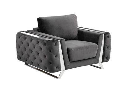 Three Piece Indoor Dark Gray Velvet Six Person Seating Set