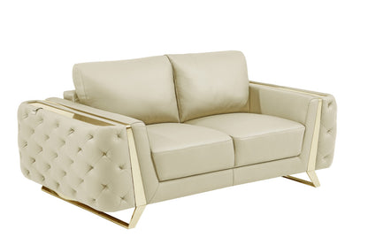 72" Beige And Gold Genuine Leather Loveseat