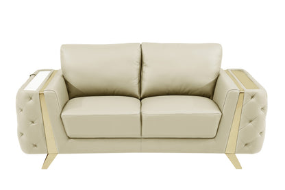 72" Beige And Gold Genuine Leather Loveseat