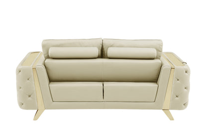 72" Beige And Gold Genuine Leather Loveseat