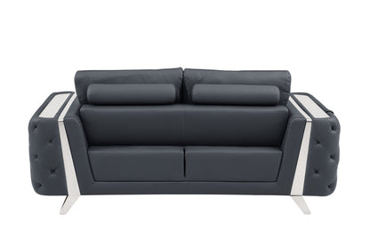 72" Dark Gray And Silver Genuine Leather Loveseat