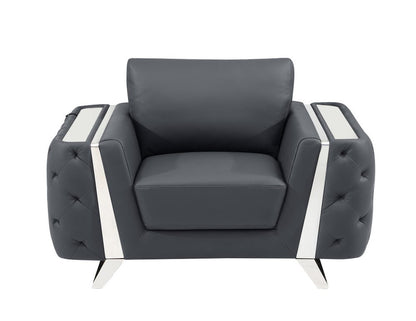 50" Dark Gray And Silver Faux Leather Tufted Club Chair