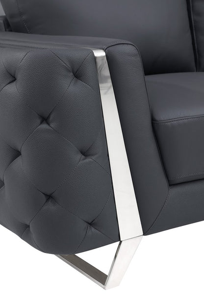 50" Dark Gray And Silver Faux Leather Tufted Club Chair