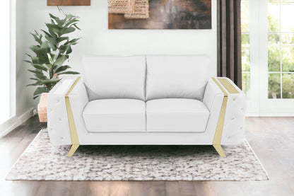 72" White And Gold Genuine Leather Loveseat