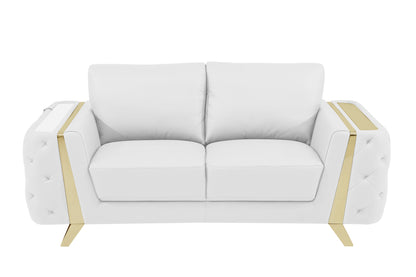 72" White And Gold Genuine Leather Loveseat