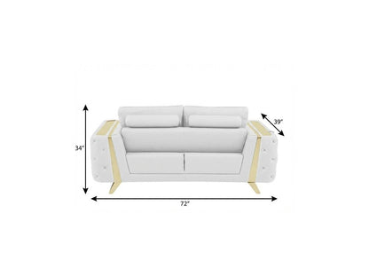 72" White And Gold Genuine Leather Loveseat