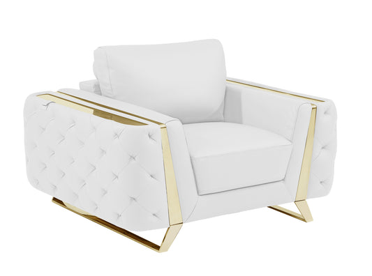 50" White And Gold Genuine Leather Club Chair