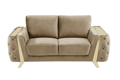 72" Beige And Gold Velvet Loveseat