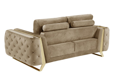 72" Beige And Gold Velvet Loveseat