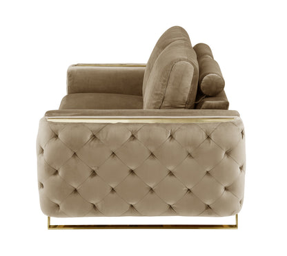 72" Beige And Gold Velvet Loveseat