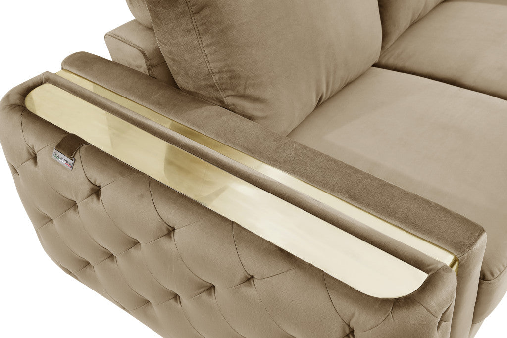 72" Beige And Gold Velvet Loveseat