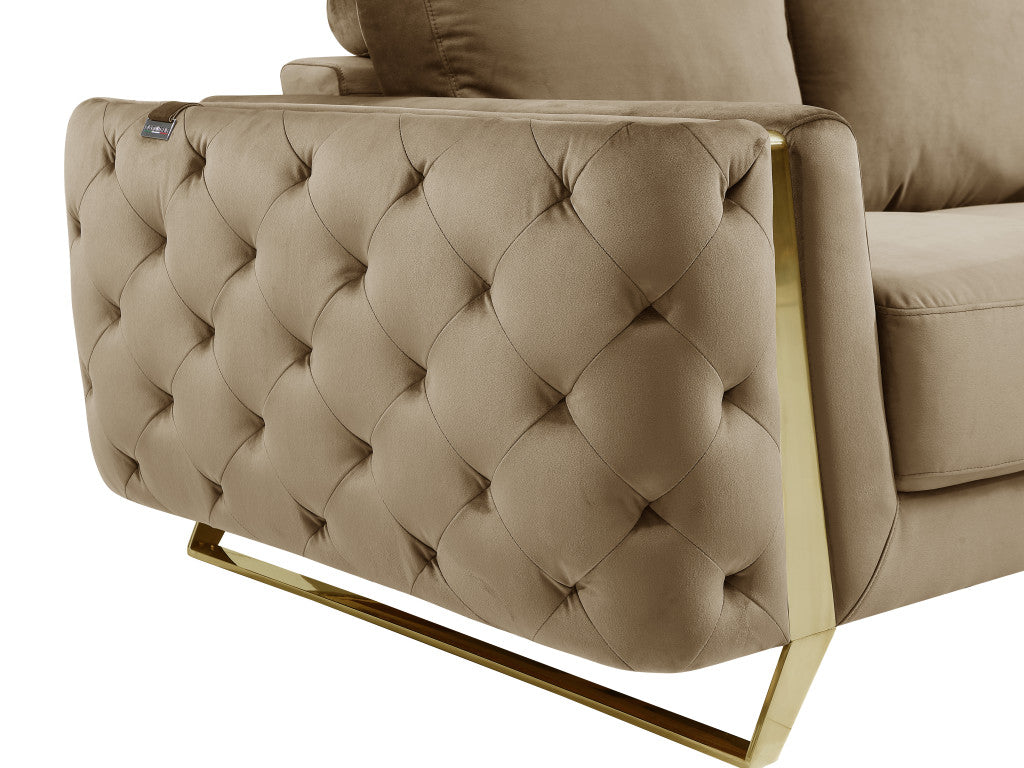 72" Beige And Gold Velvet Loveseat