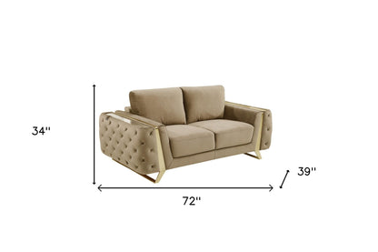 72" Beige And Gold Velvet Loveseat