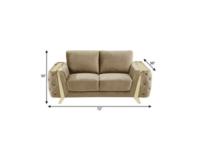 72" Beige And Gold Velvet Loveseat