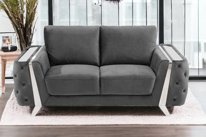 72" Dark Gray And Silver Velvet Loveseat