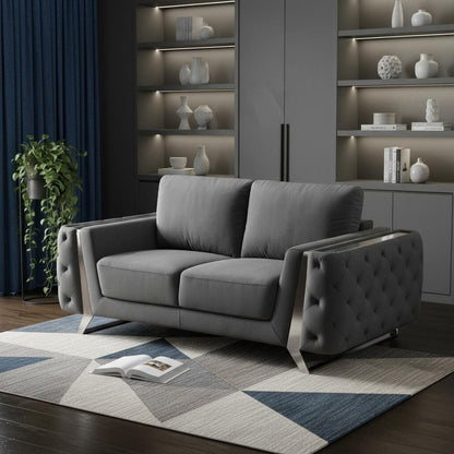 72" Dark Gray And Silver Velvet Loveseat
