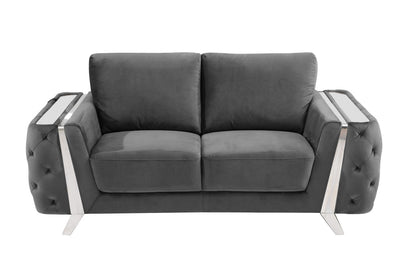 72" Dark Gray And Silver Velvet Loveseat