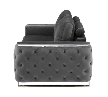 72" Dark Gray And Silver Velvet Loveseat