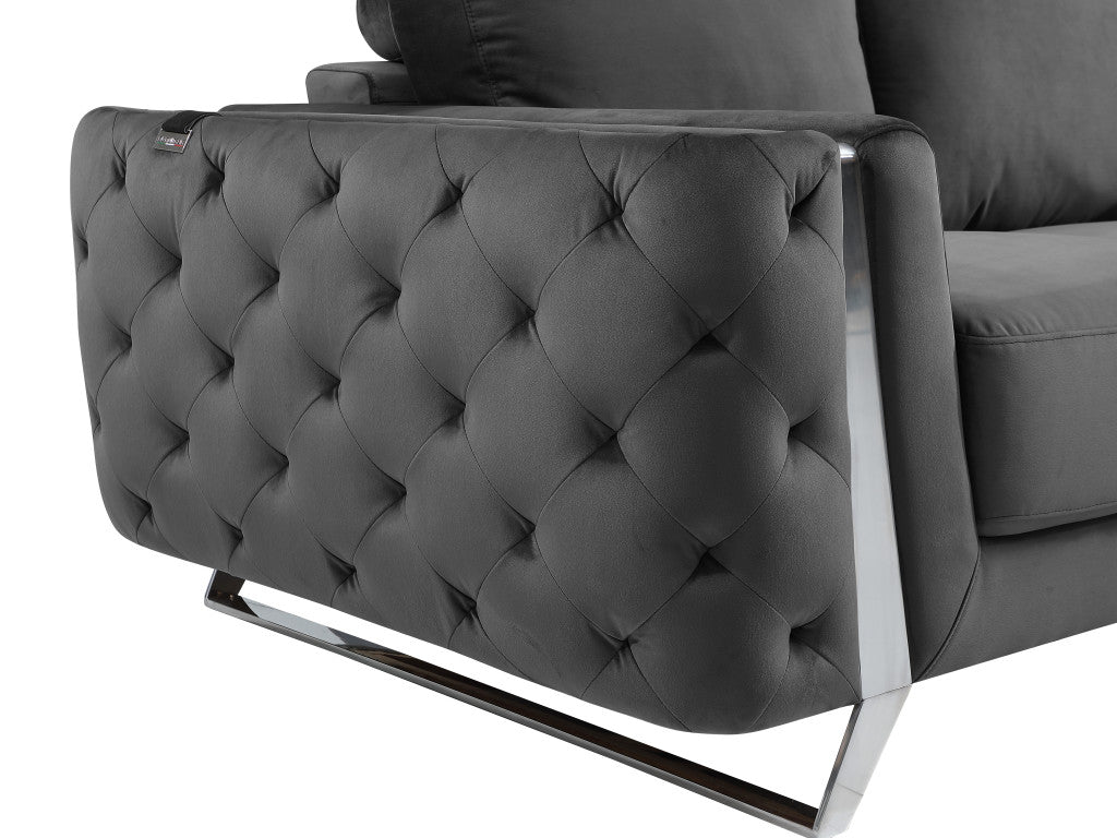 72" Dark Gray And Silver Velvet Loveseat