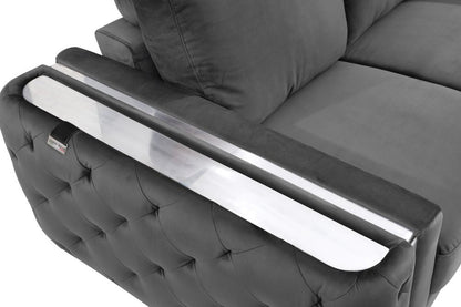 50" Dark Gray And Silver Velvet Tufted Club Chair
