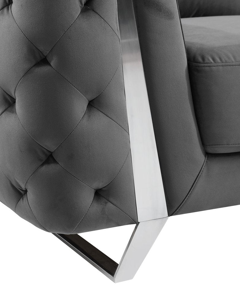 50" Dark Gray And Silver Velvet Tufted Club Chair