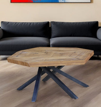 42" Brown And Black Wood And Iron Free Form Coffee Table