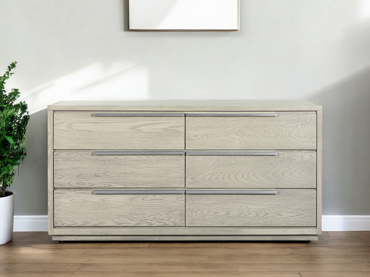 63" Gray Solid Wood Six Drawer Double Dresser