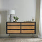 61" Black And Natural Solid Wood Six Drawer Double Dresser