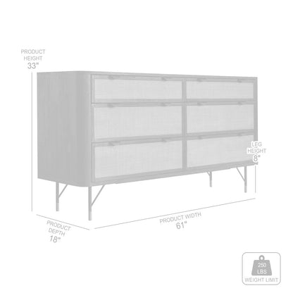 61" Natural and Black Solid Wood Six Drawer Double Dresser