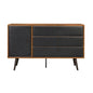 63" Brown and Black Solid Wood Three Drawer Double Dresser