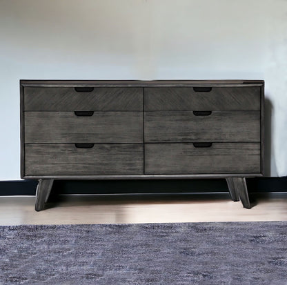 61" Gray Solid Wood Six Drawer Double Dresser