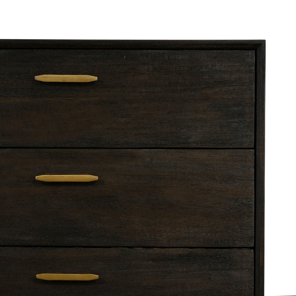63" Dark Brown Solid Wood Six Drawer Dresser