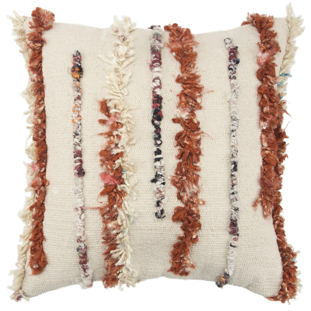 20" Ivory Rust And Black Wool Striped Throw Pillow