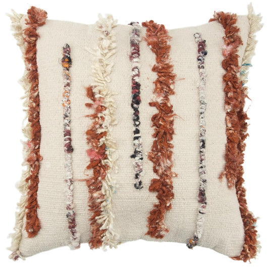 20" Ivory Rust And Black Wool Striped Throw Pillow