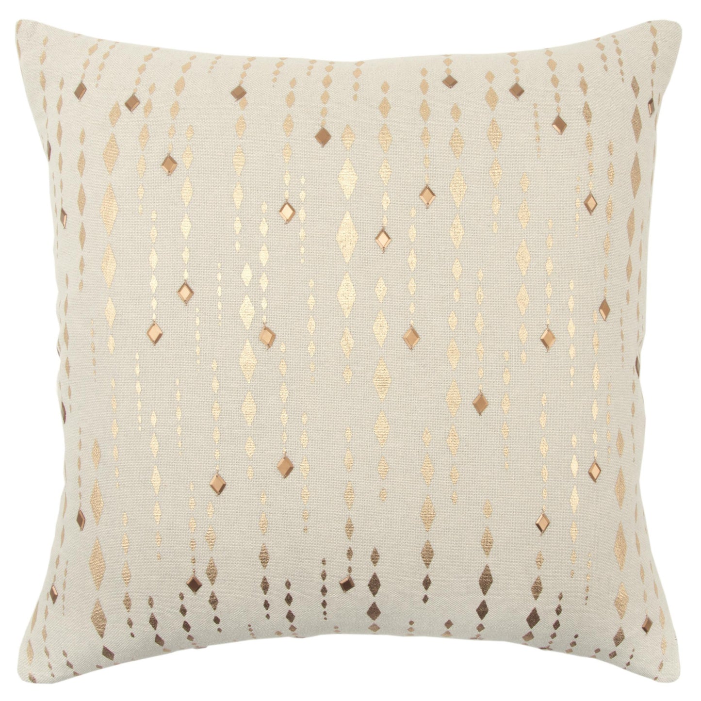 20" Gold and Ivory Cotton Pillow With Beads Edges