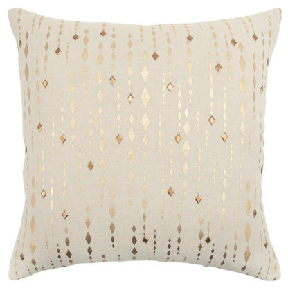 20" Gold and Ivory Cotton Pillow With Beads Edges