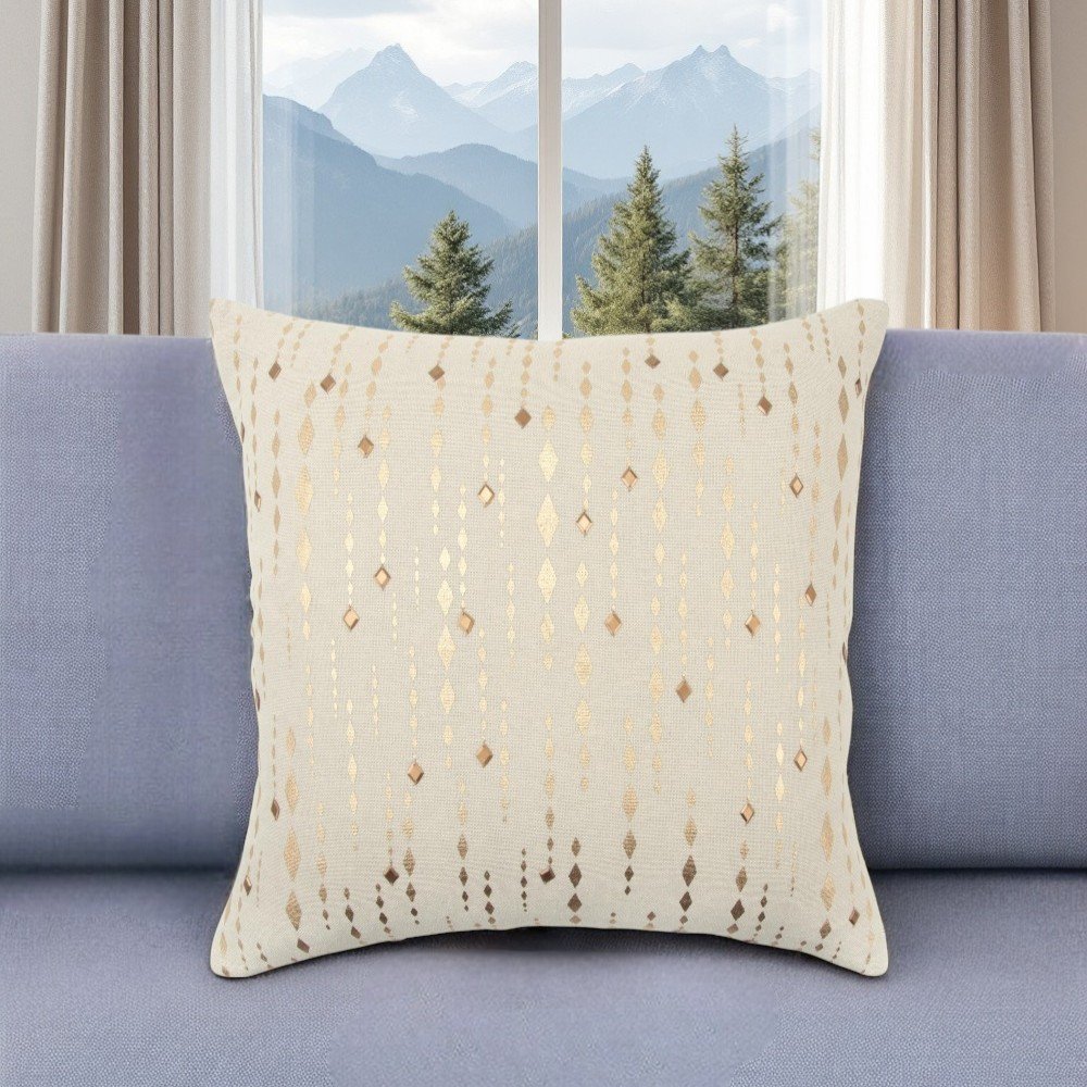 20" Gold and Ivory Cotton Pillow With Beads Edges