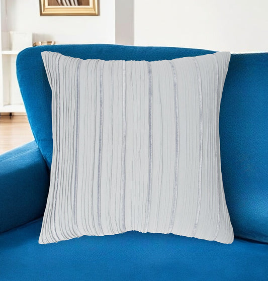 20" Light Blue Striped Cotton Blend Throw Pillow