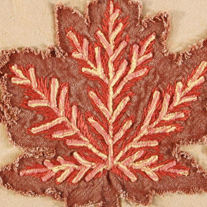 14" X 26" Beige and Brown Autumn Leaves Throw Pillow With Applique And Embroidery