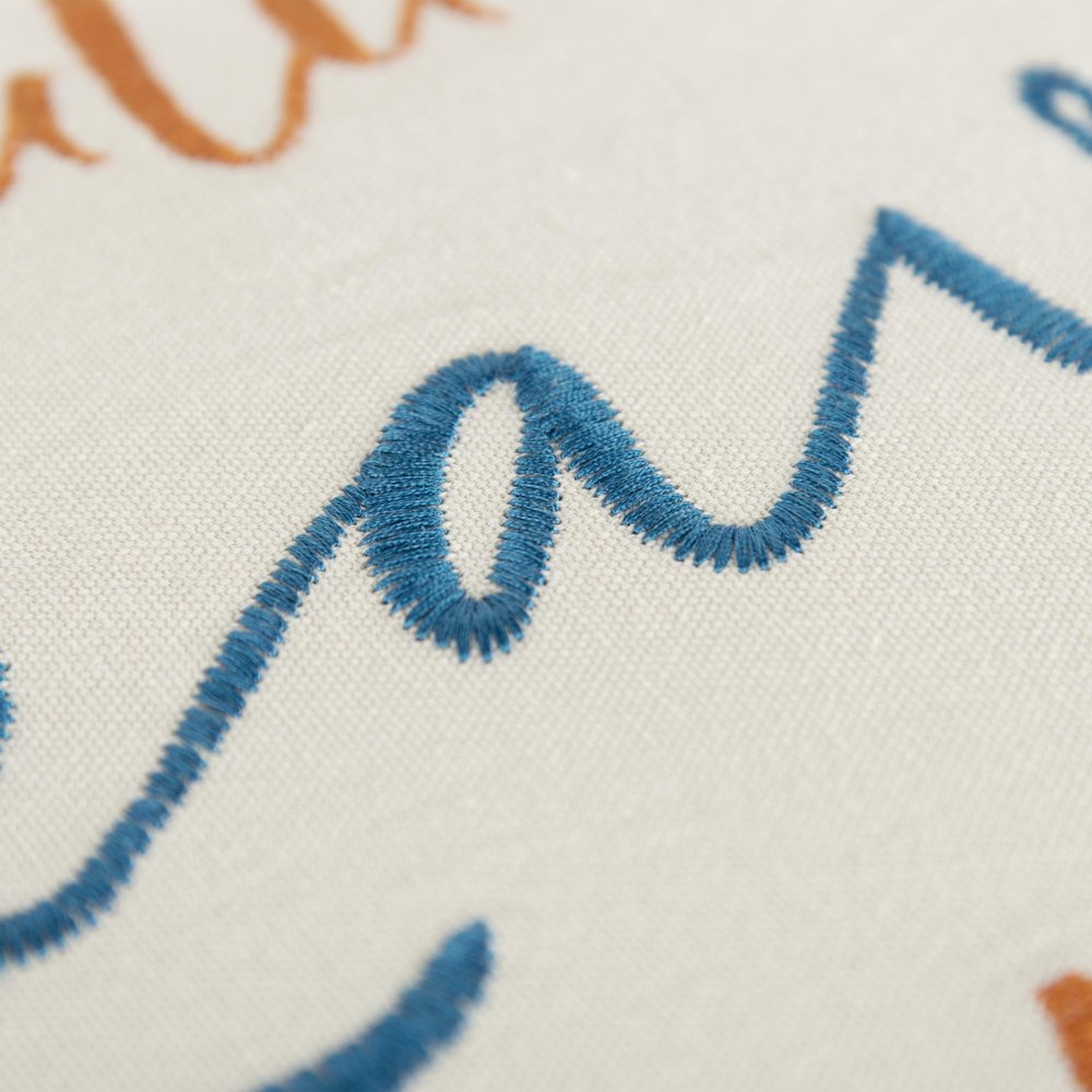 20" Ivory Blue and Orange Thanksgiving Cotton Pillow With Applique, Embroidery Edges