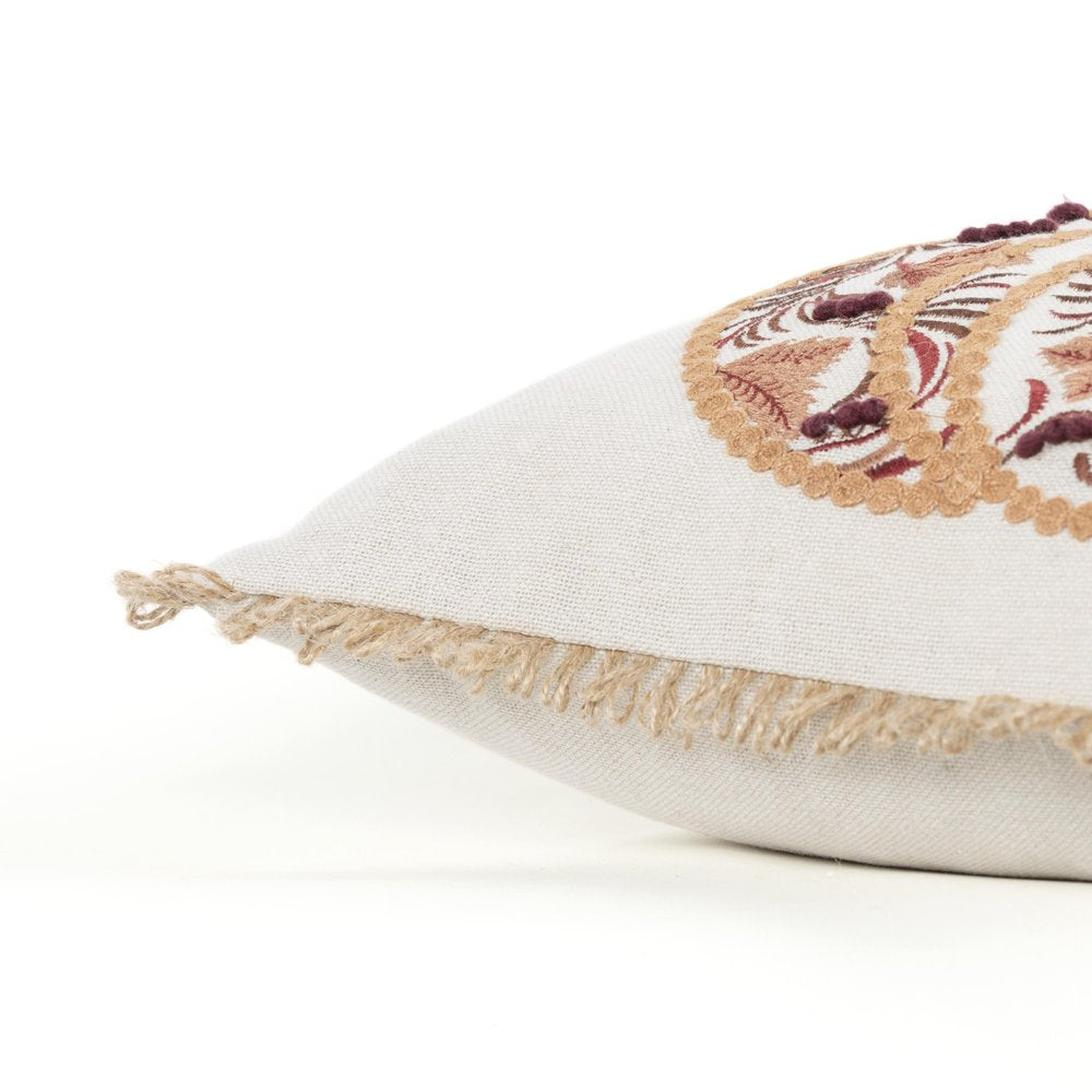 18" Ivory Green And Red Cotton Pumpkins Throw Pillow with Embroidery