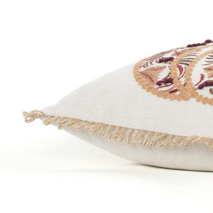 18" Ivory Green And Red Cotton Pumpkins Throw Pillow with Embroidery