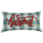 14" X 26" Blue And Orange Harvest Plaid Wool Blend Lumbar Throw Pillow with Embroidery