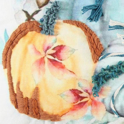 14" X 26" Blue Orange And White Pumpkins Throw Pillow with Embroidery And Texture