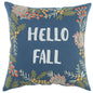 18" Blue And Ivory Hello Fall Cotton Throw Pillow with Embroidery