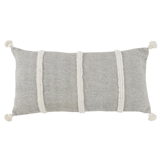 14" X 14" Gray and White Cotton Pillow With Tassels Edges