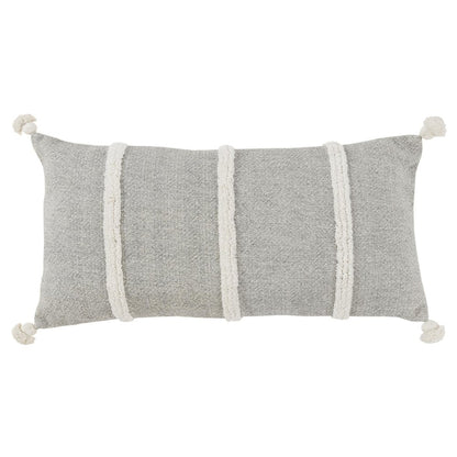 14" X 26" Gray And White Lumbar Weave Cotton Throw Pillow with Tassels