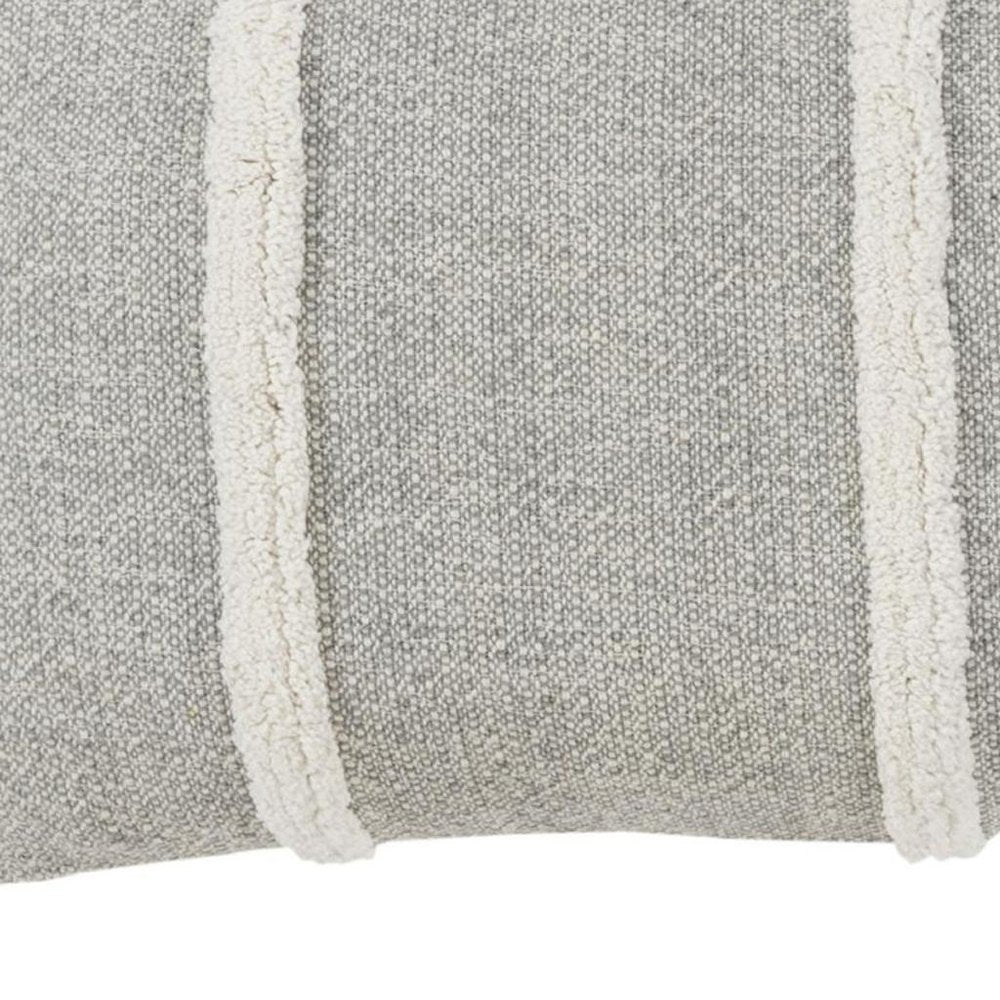 14" X 26" Gray And White Lumbar Weave Cotton Throw Pillow with Tassels