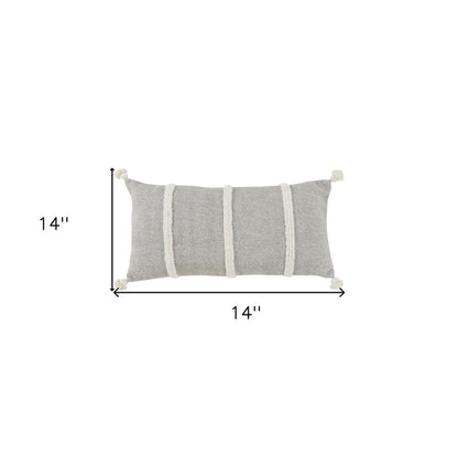 14" X 14" Gray and White Cotton Pillow With Tassels Edges