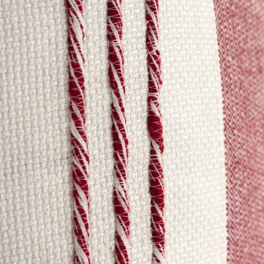 20" Red and White Color Block Cotton Throw Pillow With Tassels